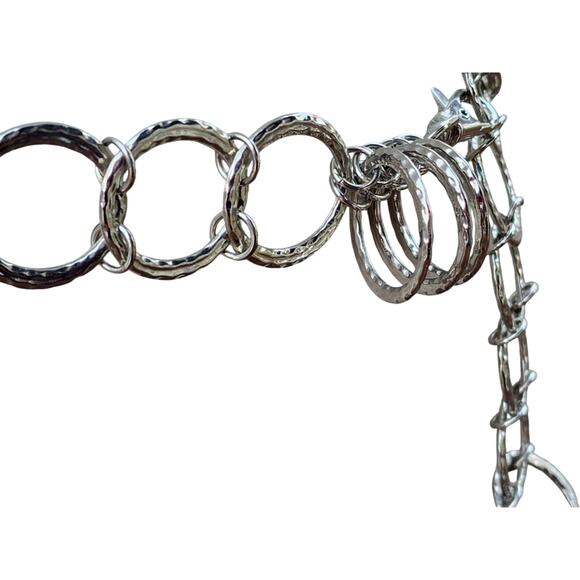 Womens Silver-tone Circle Chain Belt One Size Shiny Hammered Retro 70s Hippie - Picture 3 of 5